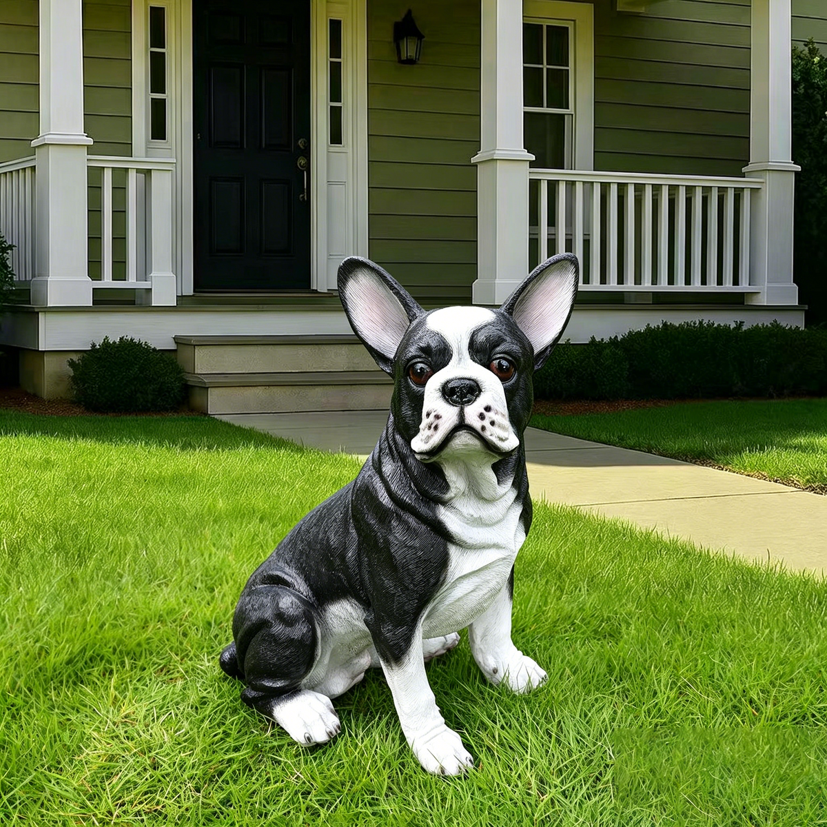 Lifelike French Bulldog Statue, Realistic Resin Animal Figurine for Indoor Outdoor Garden Lawn Yard Home Decor, Art Craft Gift, Black+White, photo 7 of 10