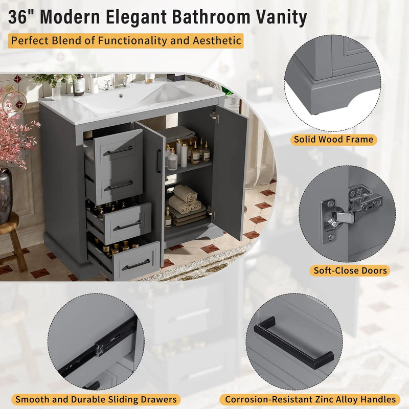 Bathroom Vanity With Sink, Soft Close Doors, Adjustable Shelf & 3 Drawers by HouseOfZazla