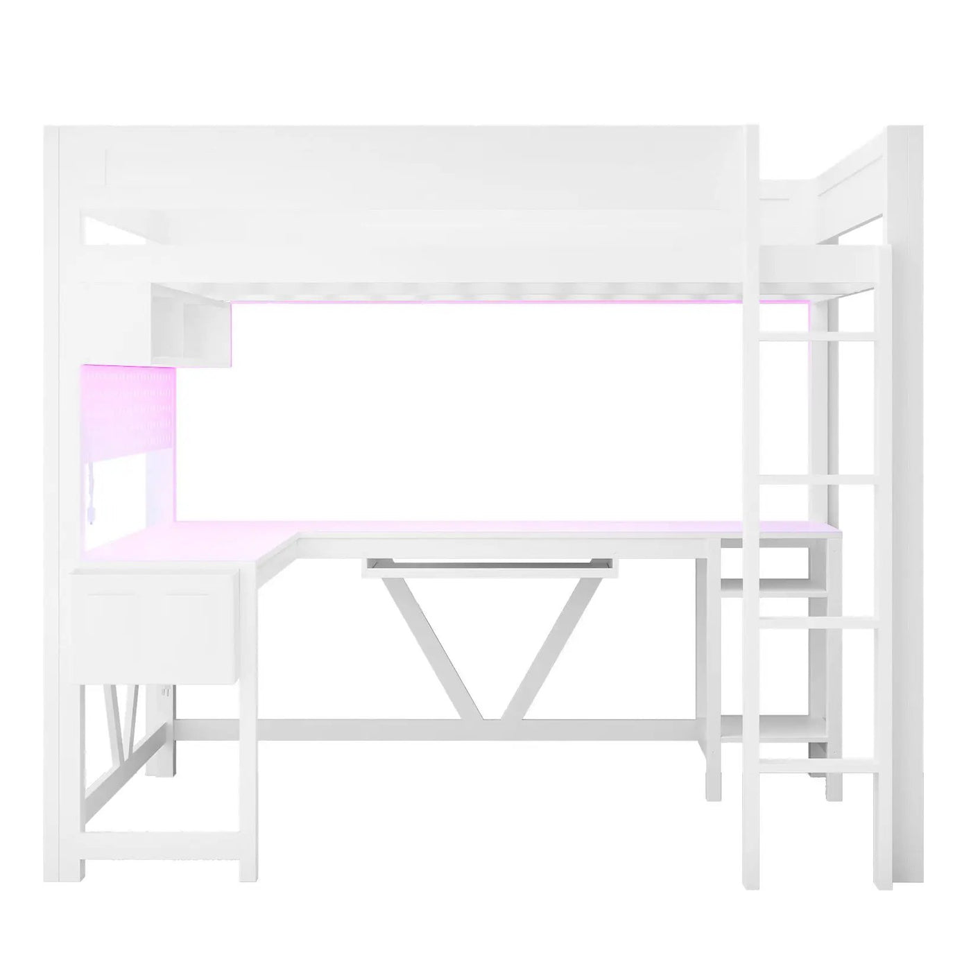 Gaming Loft Bed With Desk, Storage Shelves, LED And Charging Station by HouseOfZazla