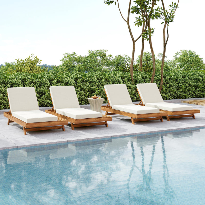 Lounge Chaise Set with Acacia Solid Wood and Cream Cushion by HouseOfZazla