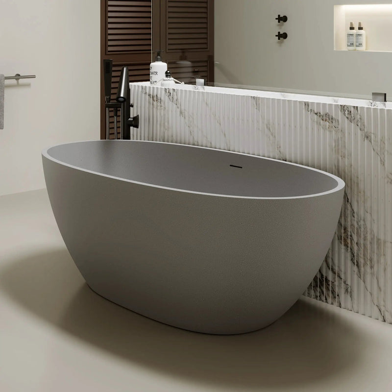 55'' Freestanding Bathtub Resin Stone Soaking Bathtub by HouseOfZazla