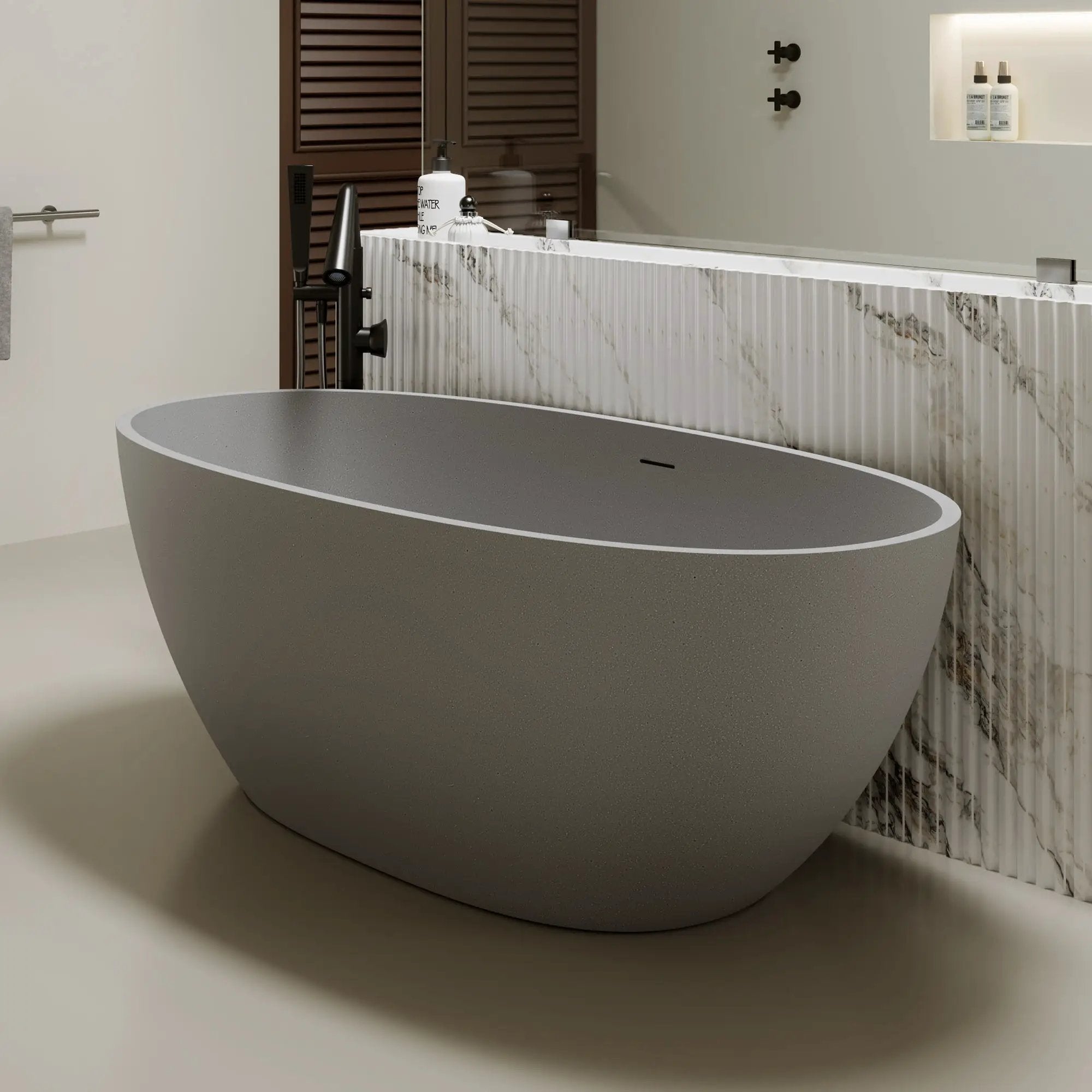 63" Freestanding Bathtub Resin Stone Soaking Bathtub by HouseOfZazla