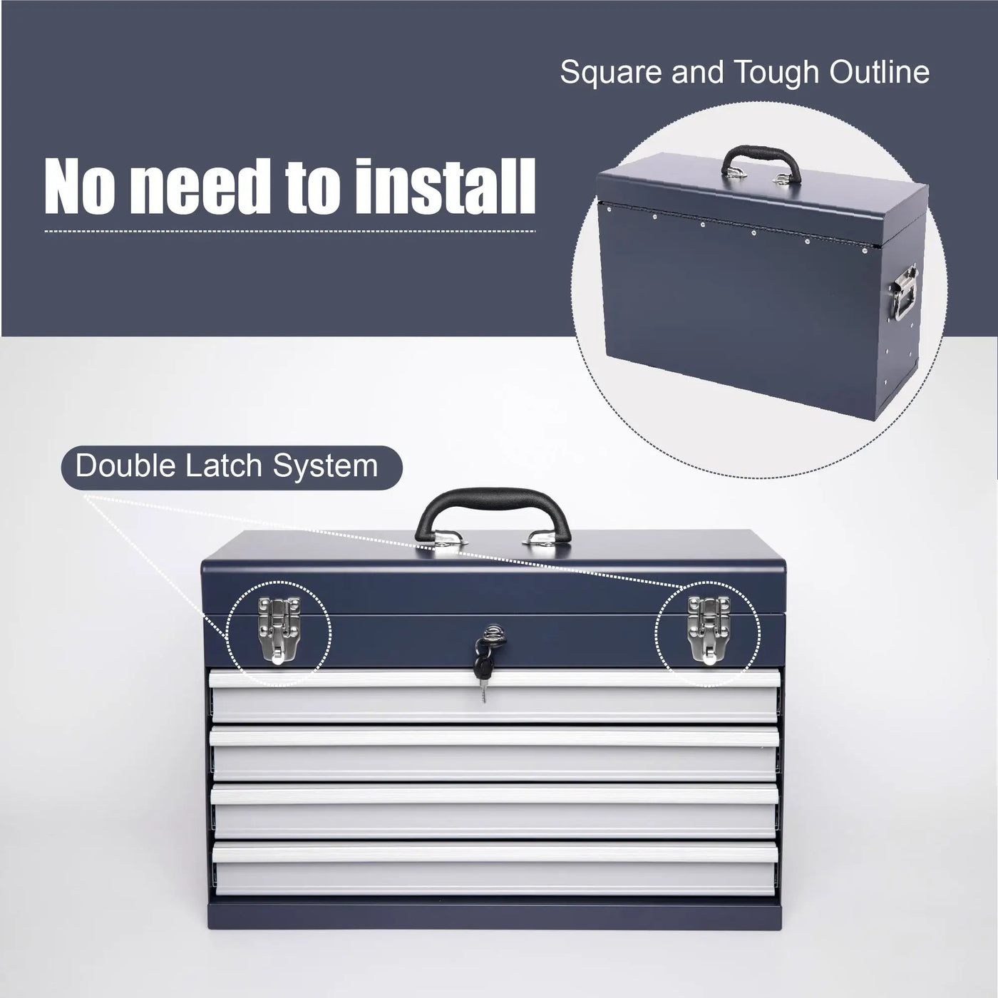 Heavy Duty Metal Tool Box, 21-inch with 4 Drawers by HouseOfZazla