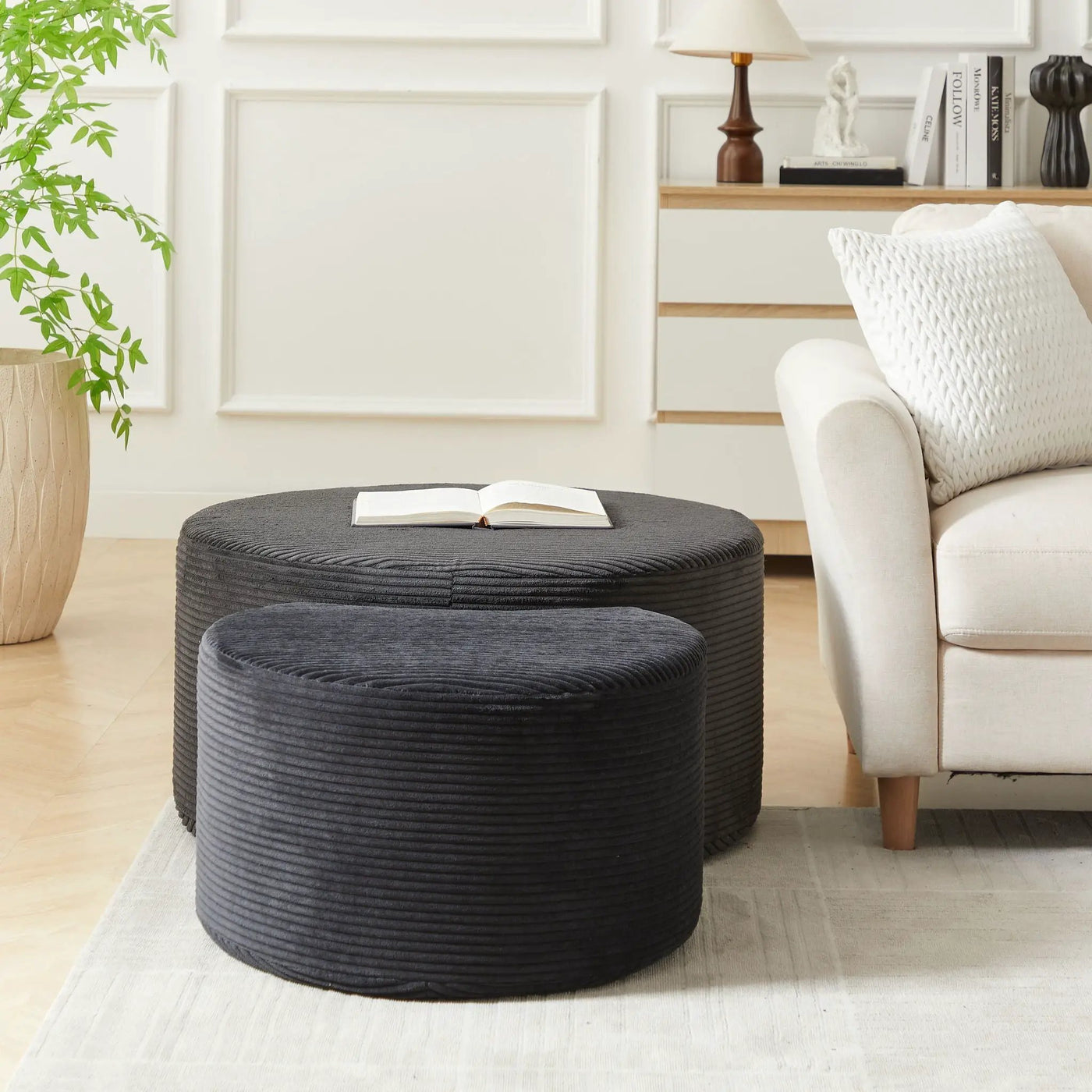 Modern Upholstered Round Coffee Table For Living Room (Set of 2) by HouseOfZazla