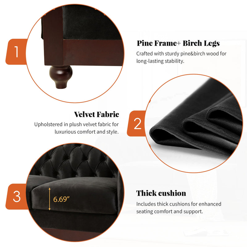 VIVALUX 59.44" Chesterfield Velvet Loveseat Sofa, photo 7 of 10