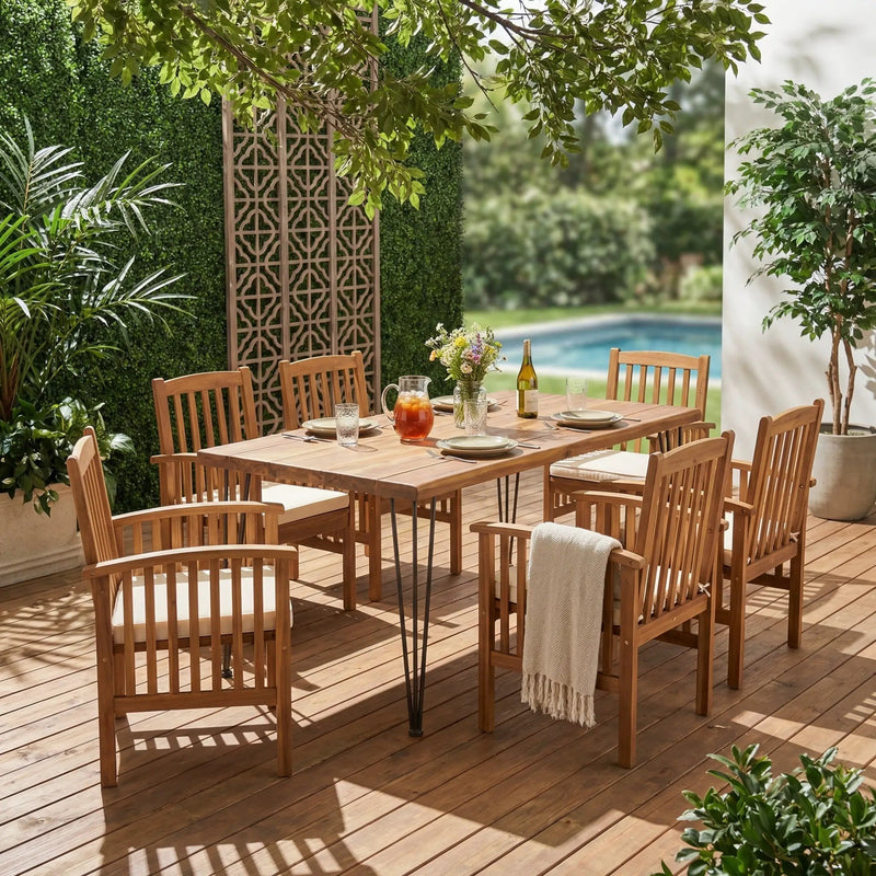 7 Pieces Acacia Wood Outdoor Dining Set by HouseOfZazla