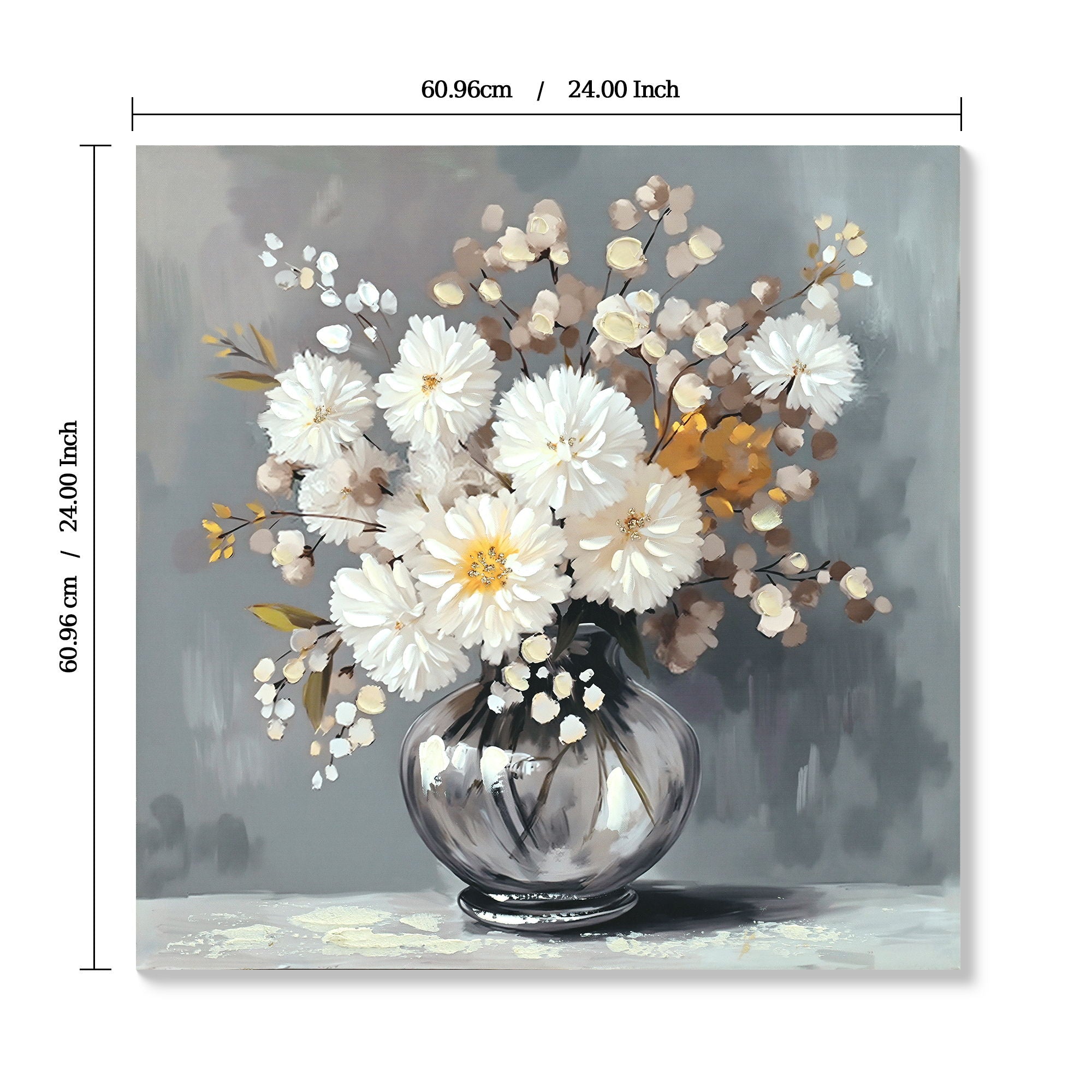 Chrysanthemum Vase Canvas Wall Art Decor Country - Stone White by Unique Piece Furniture