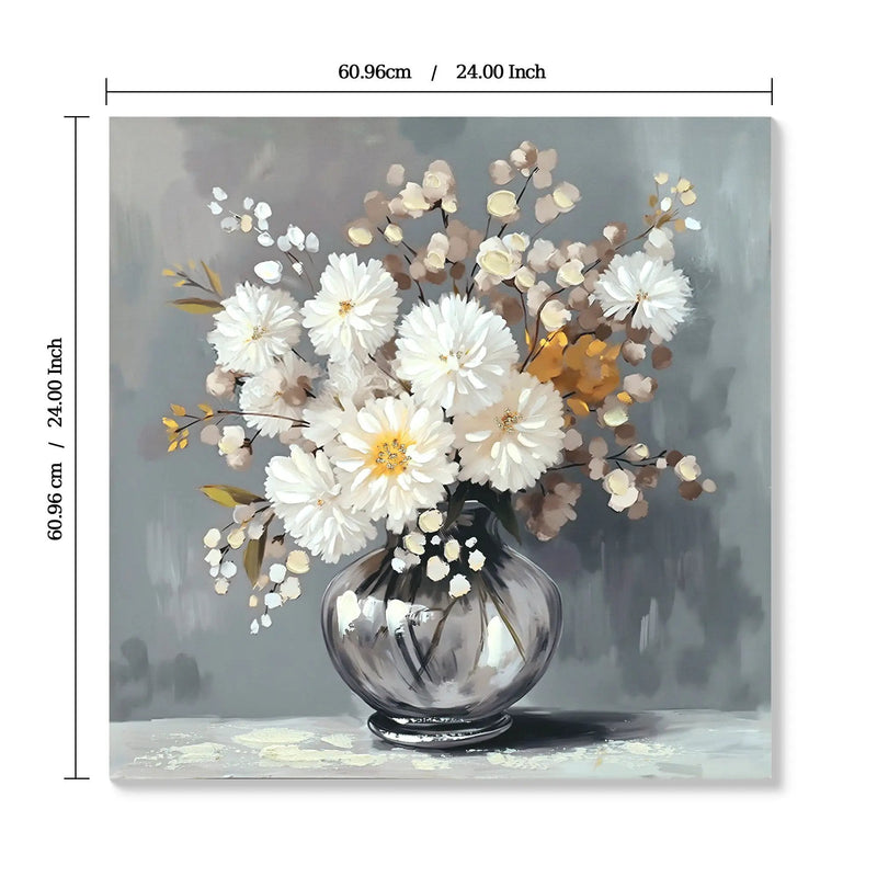 Chrysanthemum Vase Canvas Wall Art Decor Country - Stone White by Unique Piece Furniture