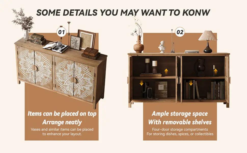 60" Wood Accent Cabinet with 4 Doors Brown and Antique White by HouseOfZazla