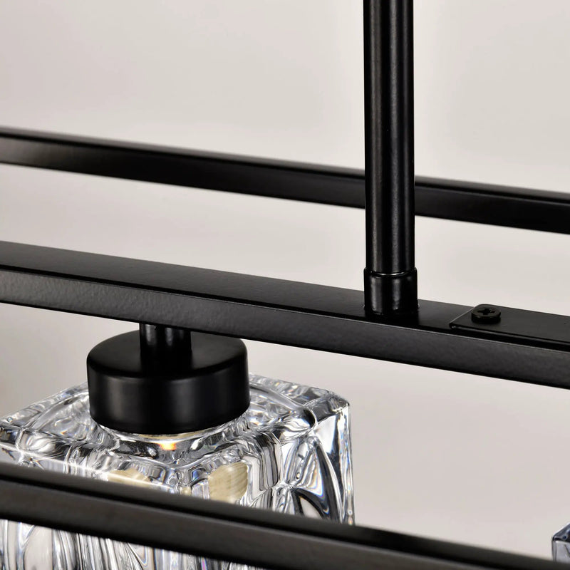 6 Light Farmhouse Chandelier, Modern Industrial Linear Rectangular Crystal Pendant Light Cage Chandelier For Dining Room, Kitchen Island, Bar, Long Table, G9*6 Bulbs Included - Matte Black by HouseOfZazla