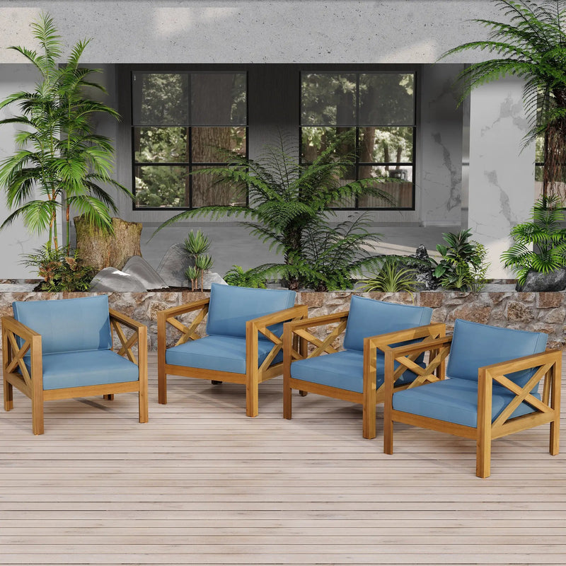 Outdoor Acacia Wood Club Wooden Armchair with Cushions (Set of 2) by HouseOfZazla