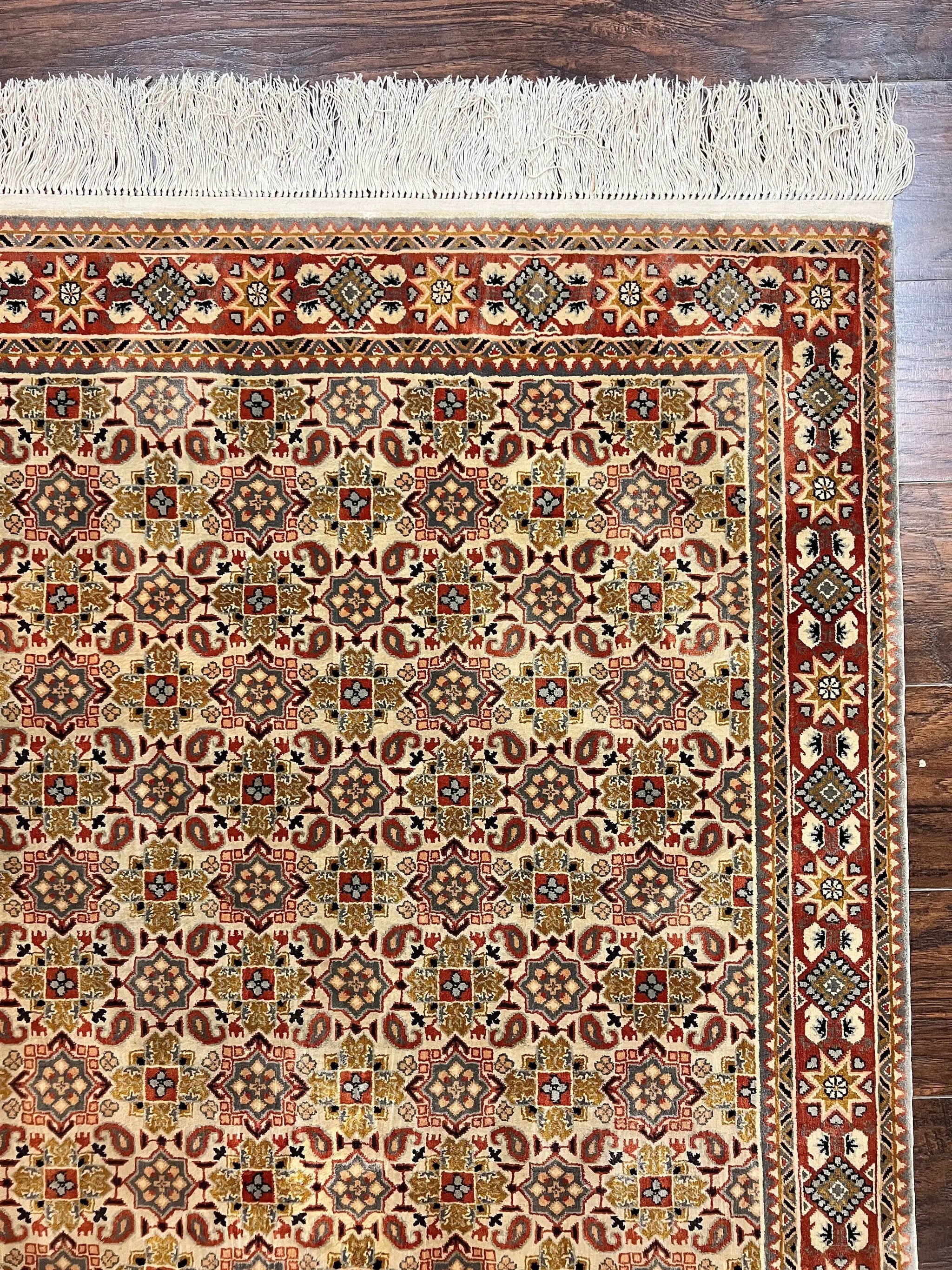 Turkish Kayseri Silk Rug 4x6, Hand Knotted Handmade Vintage Allover Pattern, Fine Silk Oriental Carpet 4 x 6 ft, Traditional Rug, Cream by Jewel Rugs