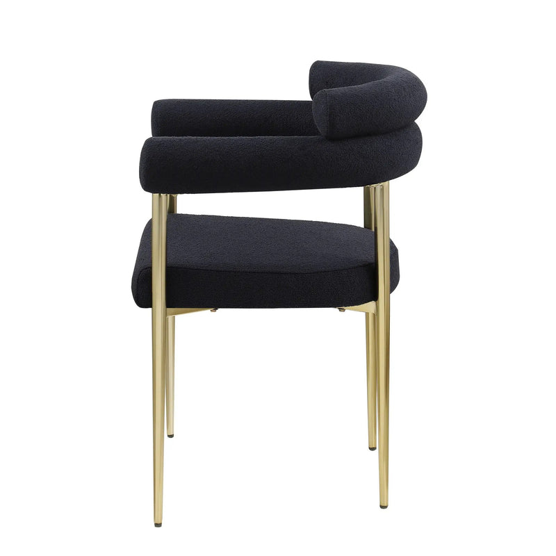 Dining Chairs (Set of 2), Mid-Century Modern Dining Chairs, Kitchen Dining Room Chairs, Round Boucle Backrest Sherpa Dining Chair With Brushed Metal Legs by Unique Piece Furniture