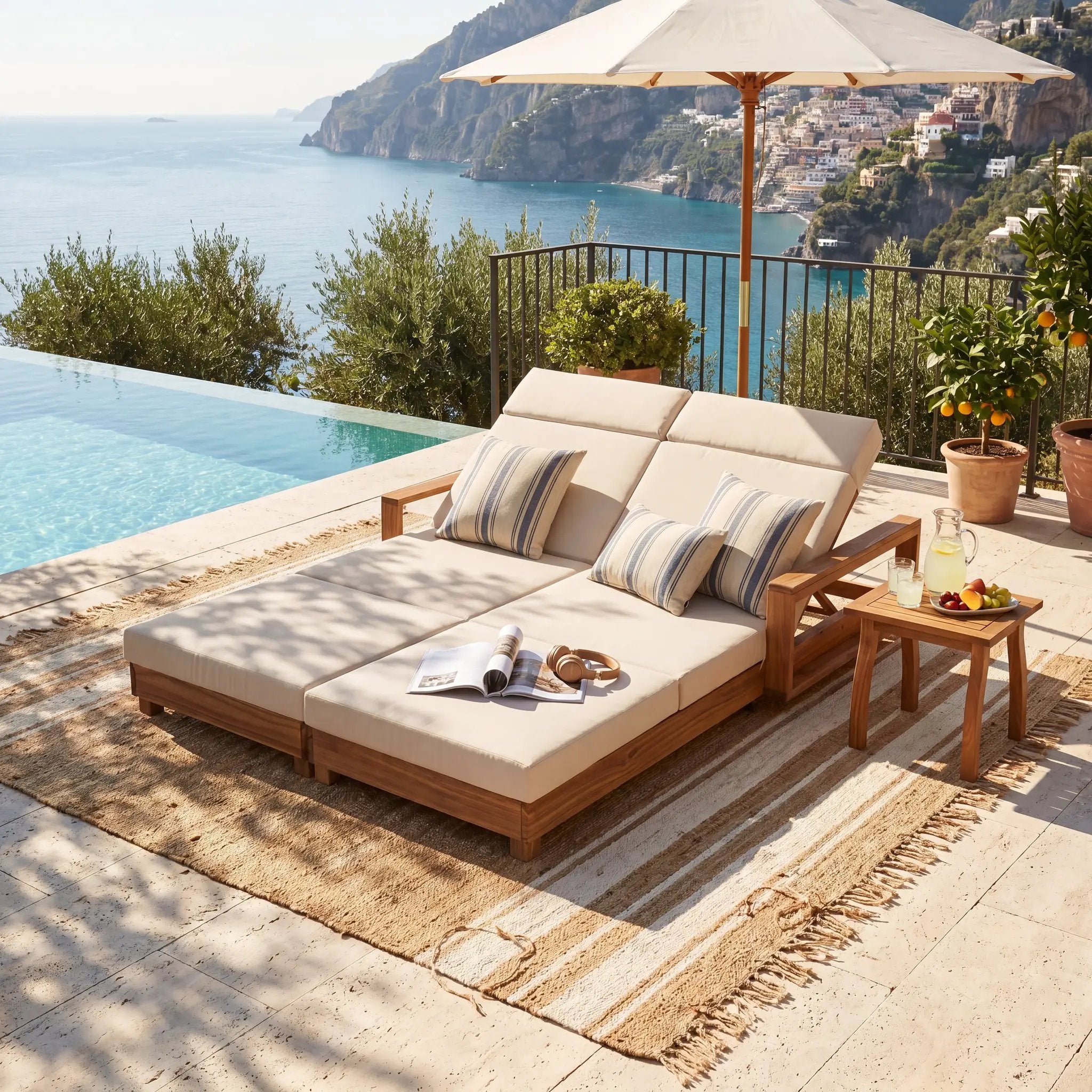 Double Acacia Wood Chaise Lounge Set by HouseOfZazla