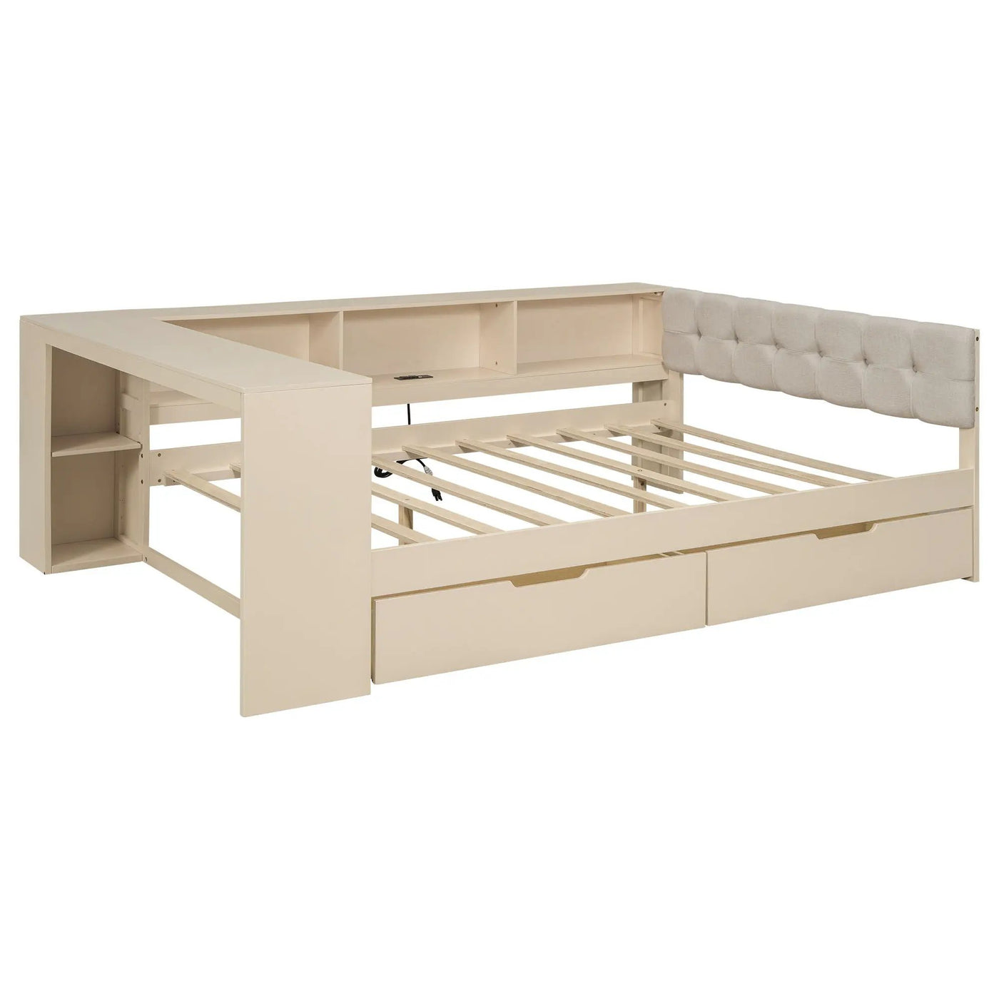Upholstered Headboard Platform Bed With Storage Shelves, Drawers, Charging Station by HouseOfZazla
