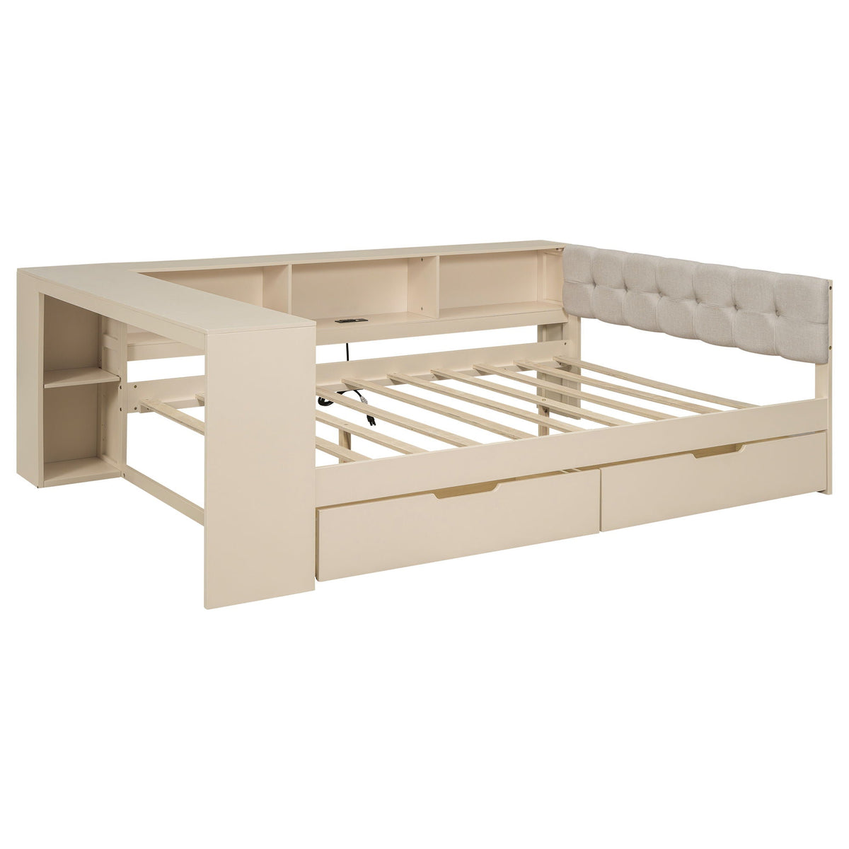 Upholstered Headboard Storage Bed with Shelves, Drawers, and Charging Station - Dark Gray or Beige, photo 19 of 40