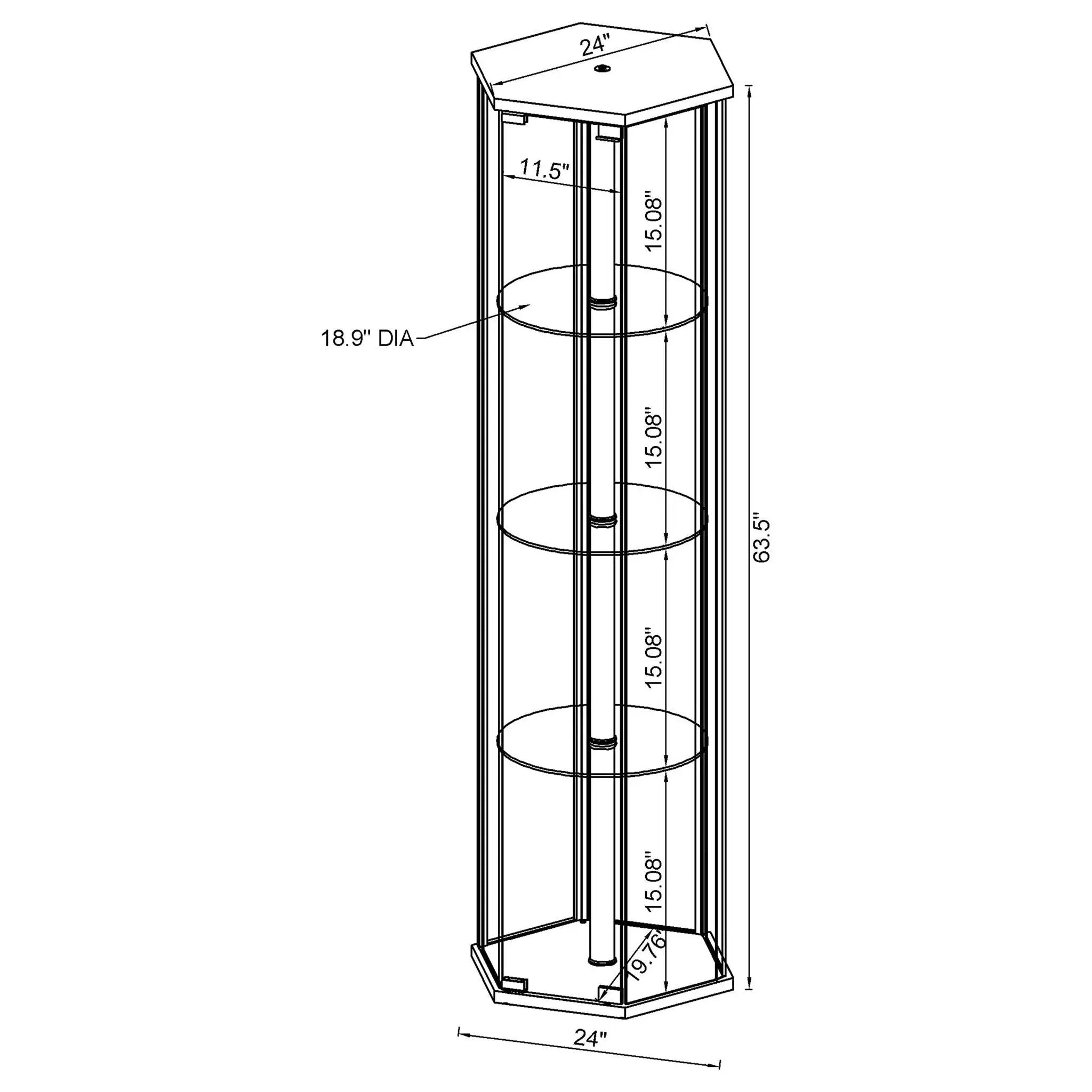 Zahavah 4-shelf Hexagonal Clear Glass Curio Cabinet Black by Unique Piece Furniture
