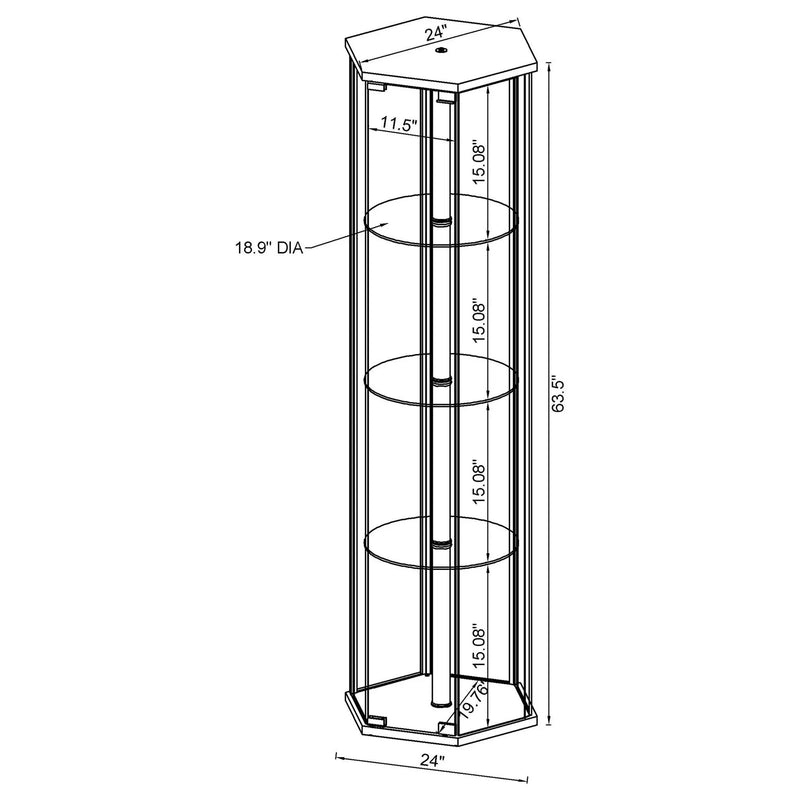 Zahavah 4-shelf Hexagonal Clear Glass Curio Cabinet Black by Unique Piece Furniture