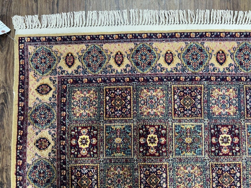 Indo Persian Silk Rug 4x6, Panel Design, Small Flowers, Hand Knotted, Fine Weave, Oriental Carpet 4 x 6, Vintage Area Rug, Beautiful Rug by Jewel Rugs