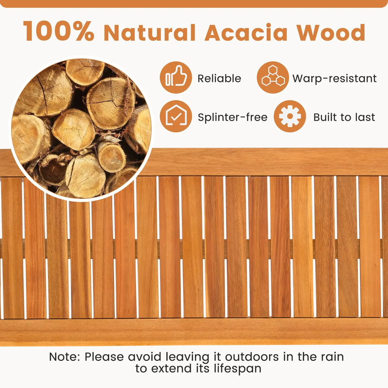 Set of 2 Acacia wood outdoor bench with slatted seat for garden by DirectDeals