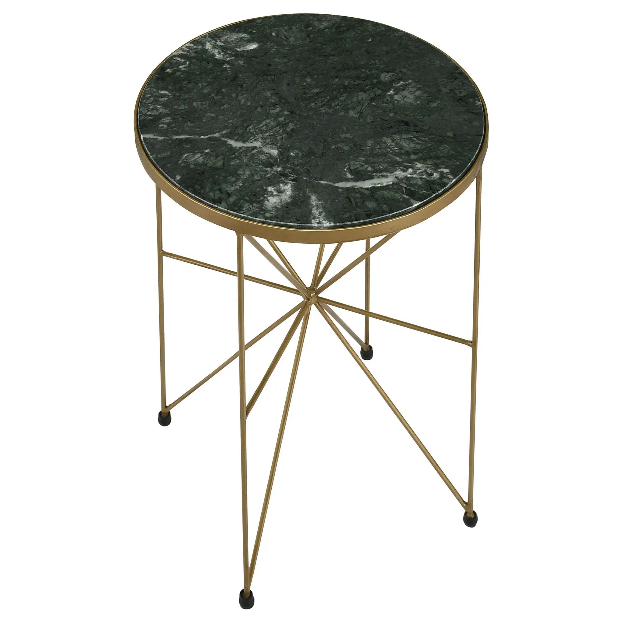 Eliska Round Green Marble Top Accent Side Table Antique Gold by Unique Piece Furniture
