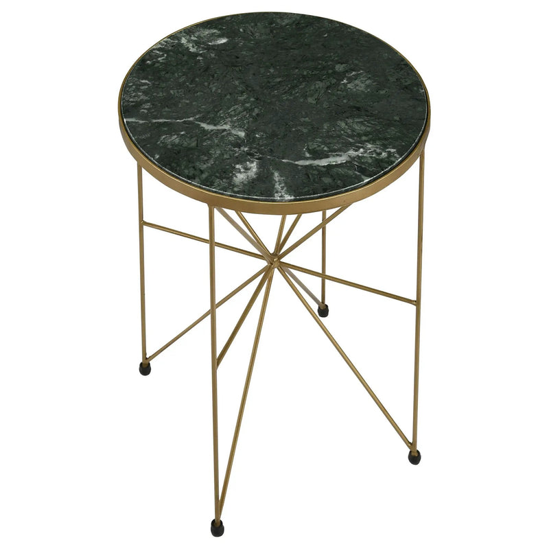 Eliska Round Green Marble Top Accent Side Table Antique Gold by Unique Piece Furniture