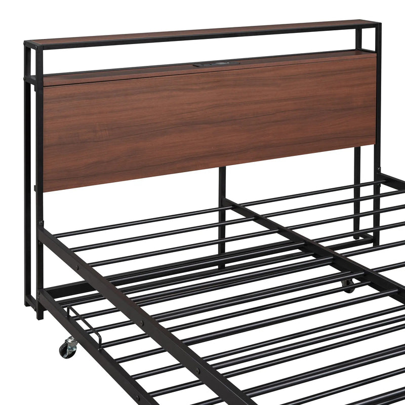 Platform Bed Frame With Trundle, USB Ports And Slat Support, No Box Spring Needed by HouseOfZazla