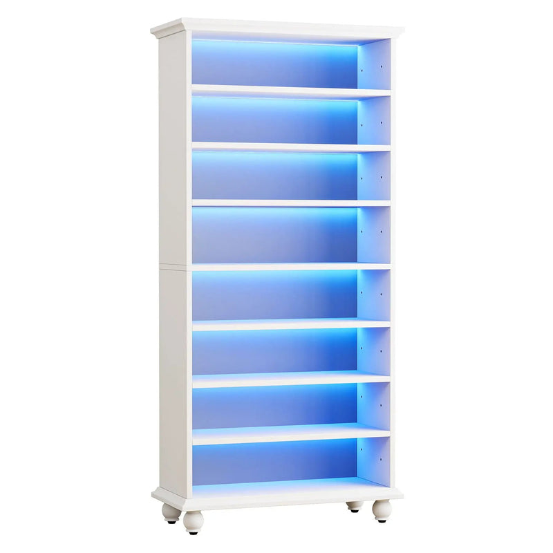 8 Tier Led Illuminated Shoe Cabinet With Adjustable Shelves, Storage Rack For 26 Pairs - White by HouseOfZazla