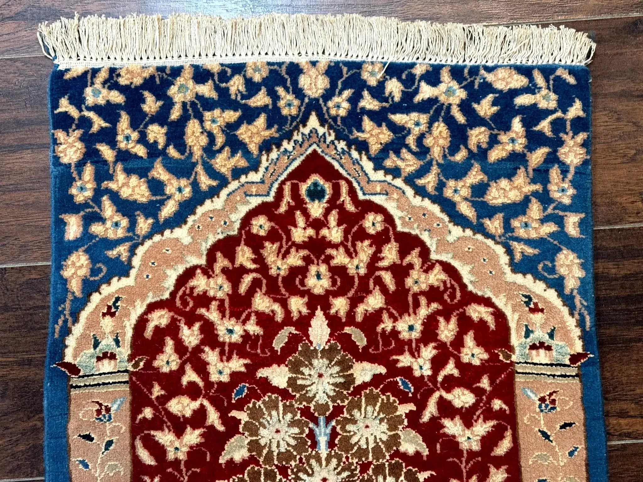 Small Persian Nain Rug, Persian Vase Tree of Life Design, Red and Blue, Very Fine 260 KPSI, Wool and Silk Highlights by Jewel Rugs