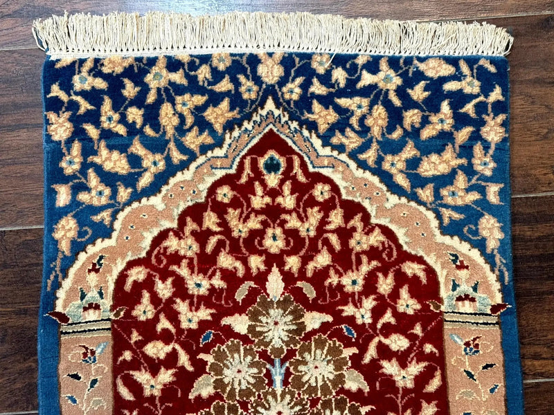 Small Persian Nain Rug, Persian Vase Tree of Life Design, Red and Blue, Very Fine 260 KPSI, Wool and Silk Highlights by Jewel Rugs