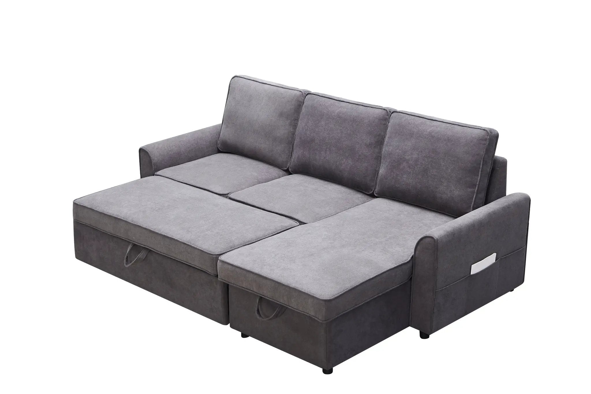 Modern Modular L-Shaped Sofa Bed with Chaise Dark Grey Linen by HouseOfZazla