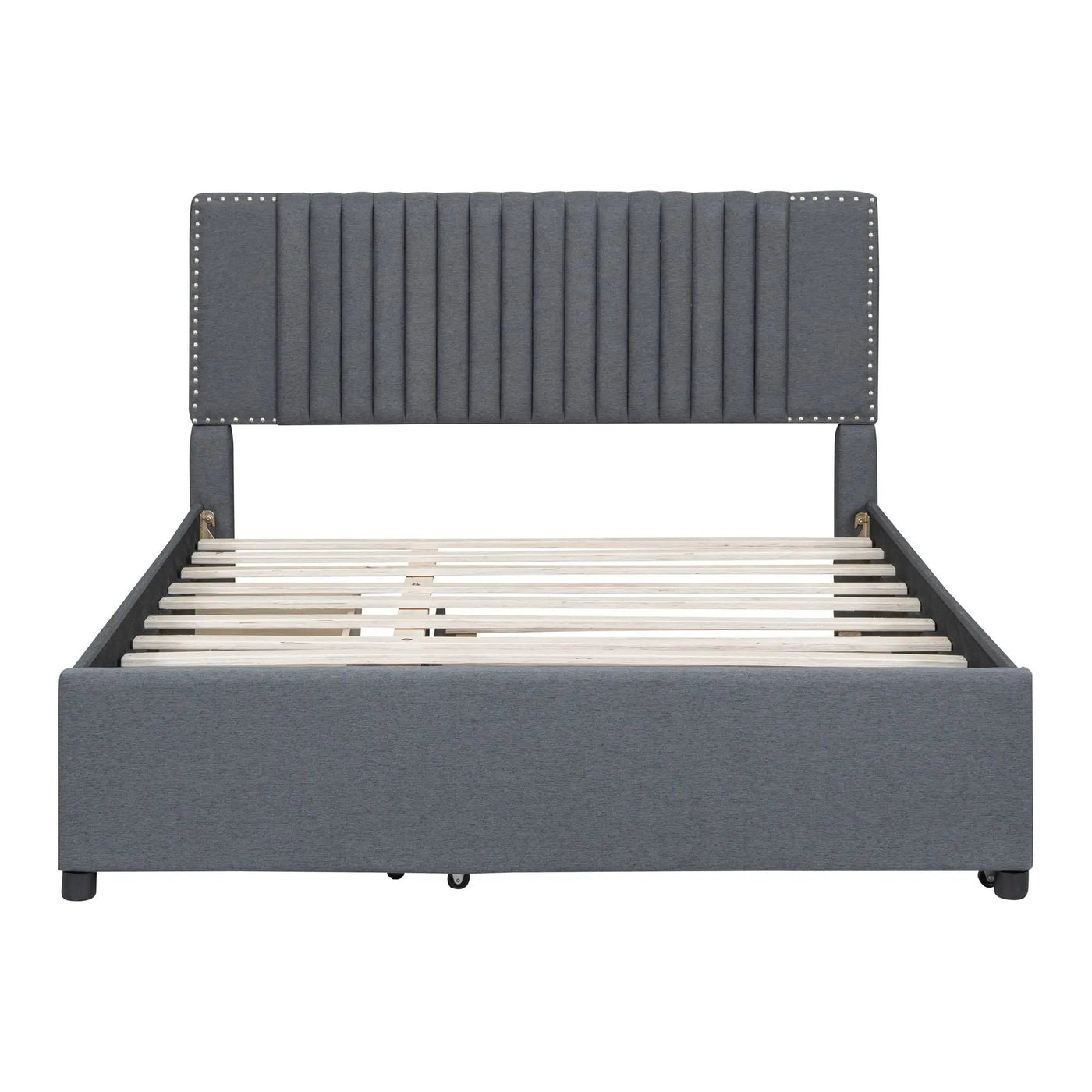 Upholstered Platform Bed With Drawers, Classic Headboard Design by HouseOfZazla