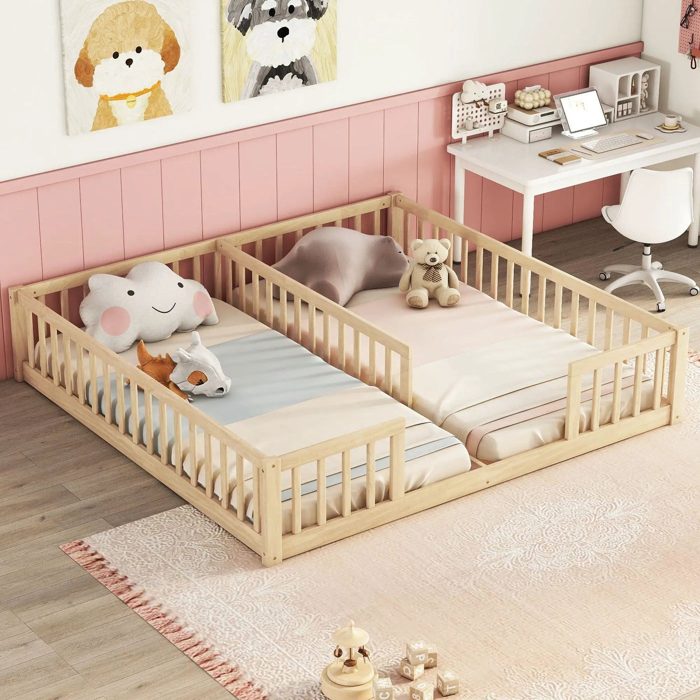 Double Floor Bed With Fence, Guardrails, Without Door by HouseOfZazla