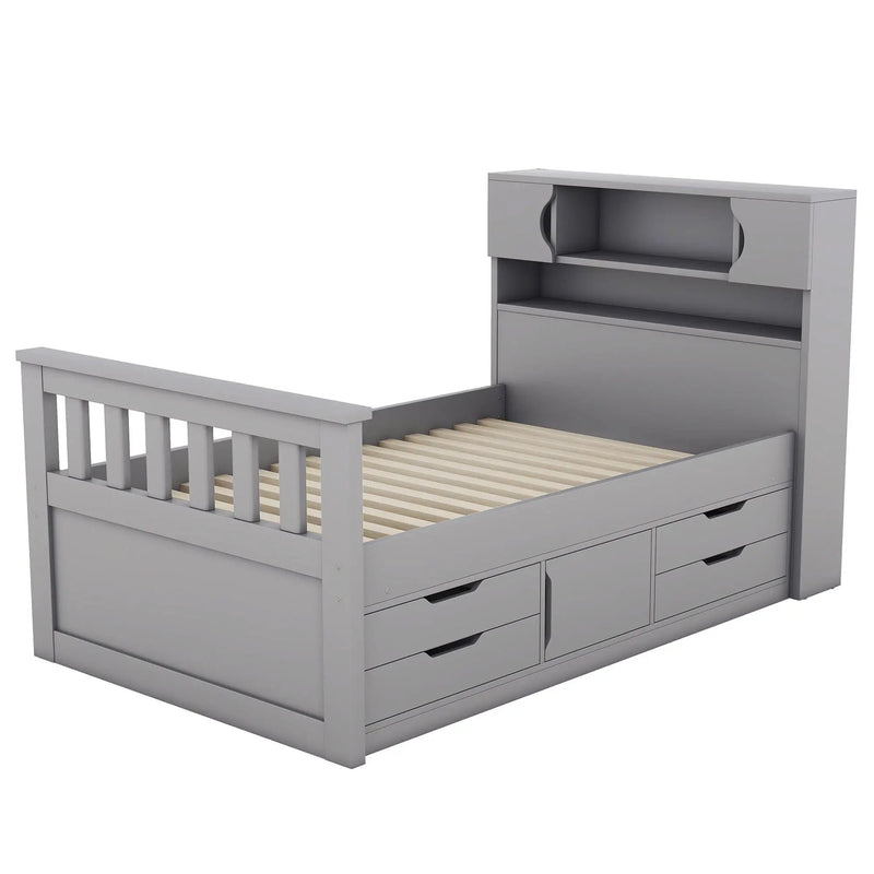 Captain Platform Bed Frame With Storage Bookcases, Shelves, And 4 Drawers by Unique Piece Furniture
