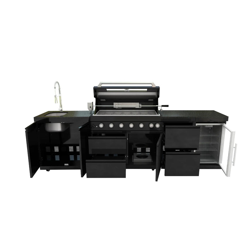 115" 6-Burner 85,000 Black Outdoor Kitchen Island Grill Rotisserie kit by Chery Industrial