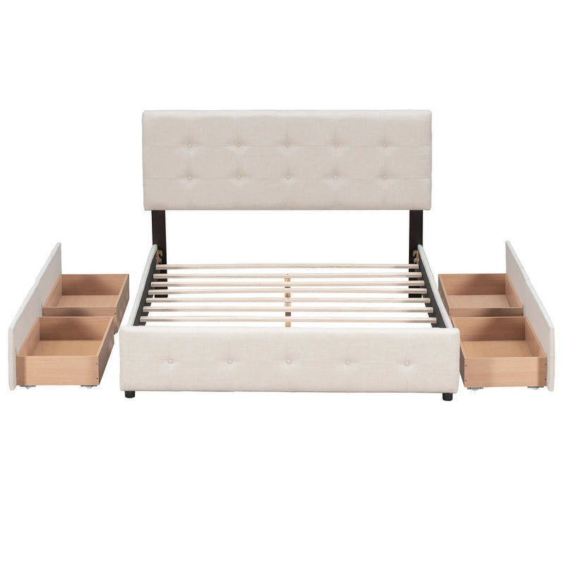Upholstered Platform Bed With Classic Headboard And Drawers, No Box Spring Needed by HouseOfZazla
