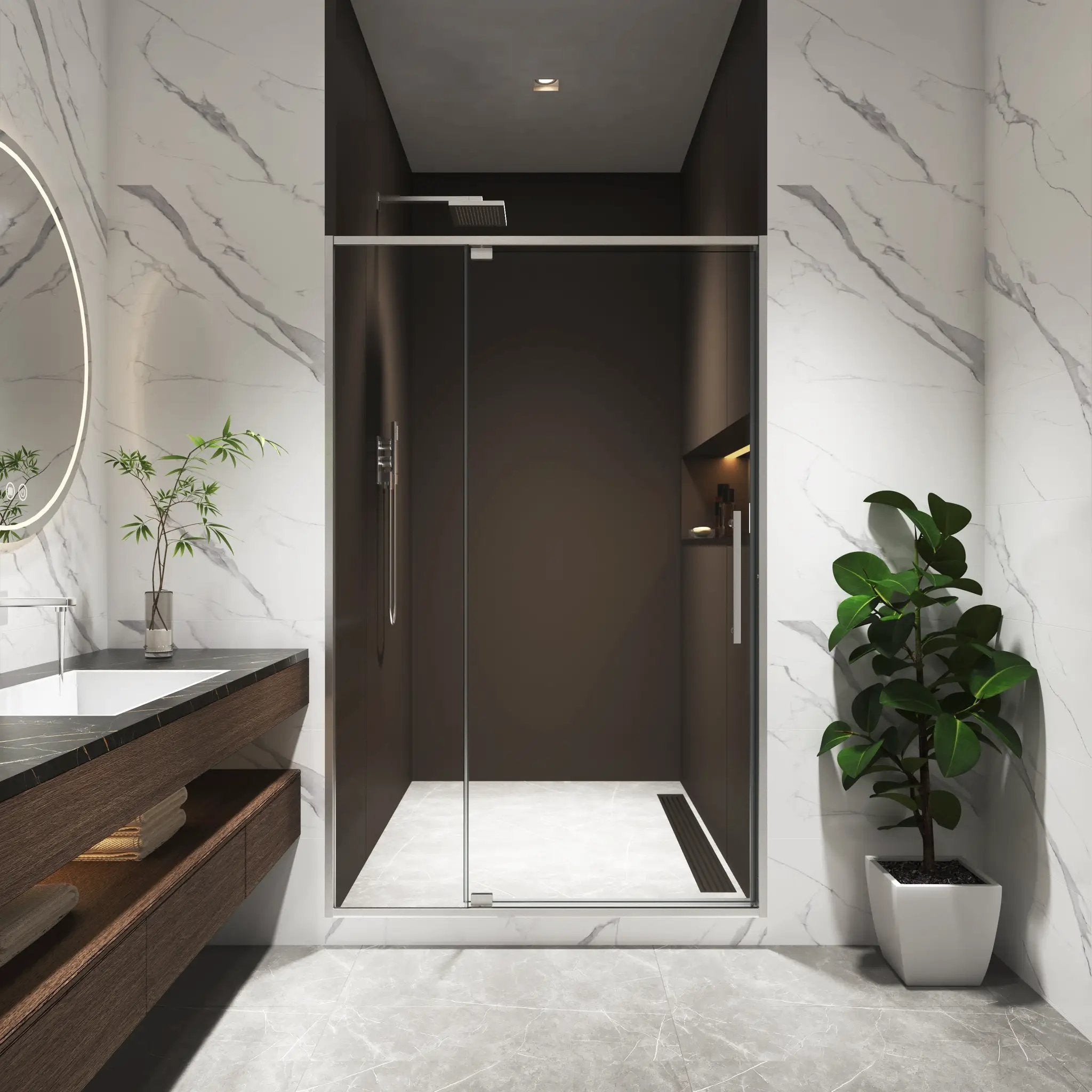 44-48"W x 74"H Pivot Shower Door with Brushed Nickel Finish by HouseOfZazla