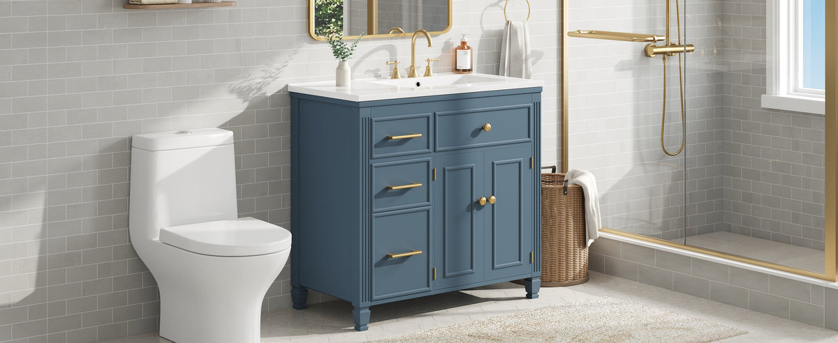 36" Bathroom Vanity with Ceramic Sink and Ample Storage - Blue Gray, Black, White, photo 5 of 10