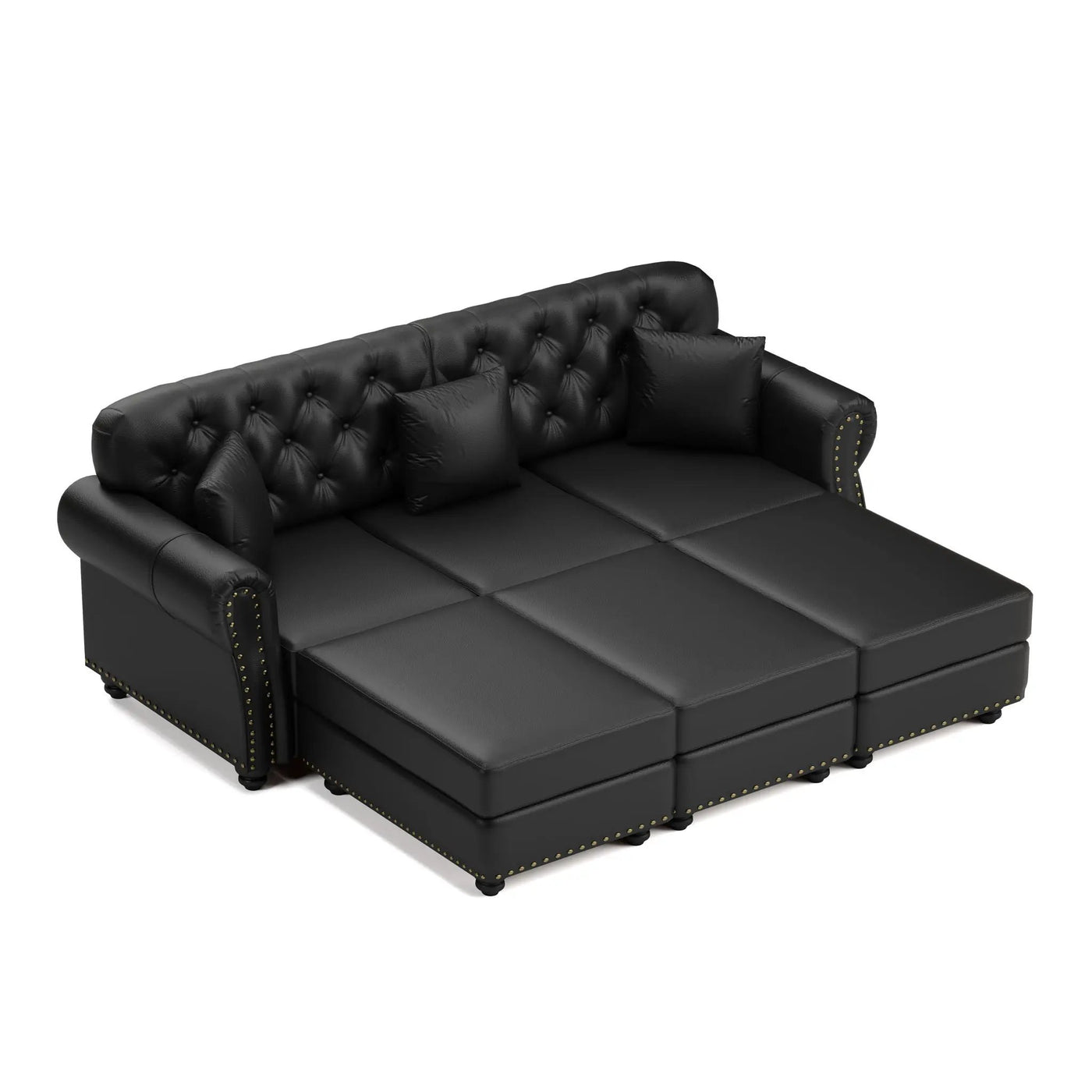 Upholstered Sofa With Nailhead Trim, Rolled Armrests With Ottoman by HouseOfZazla