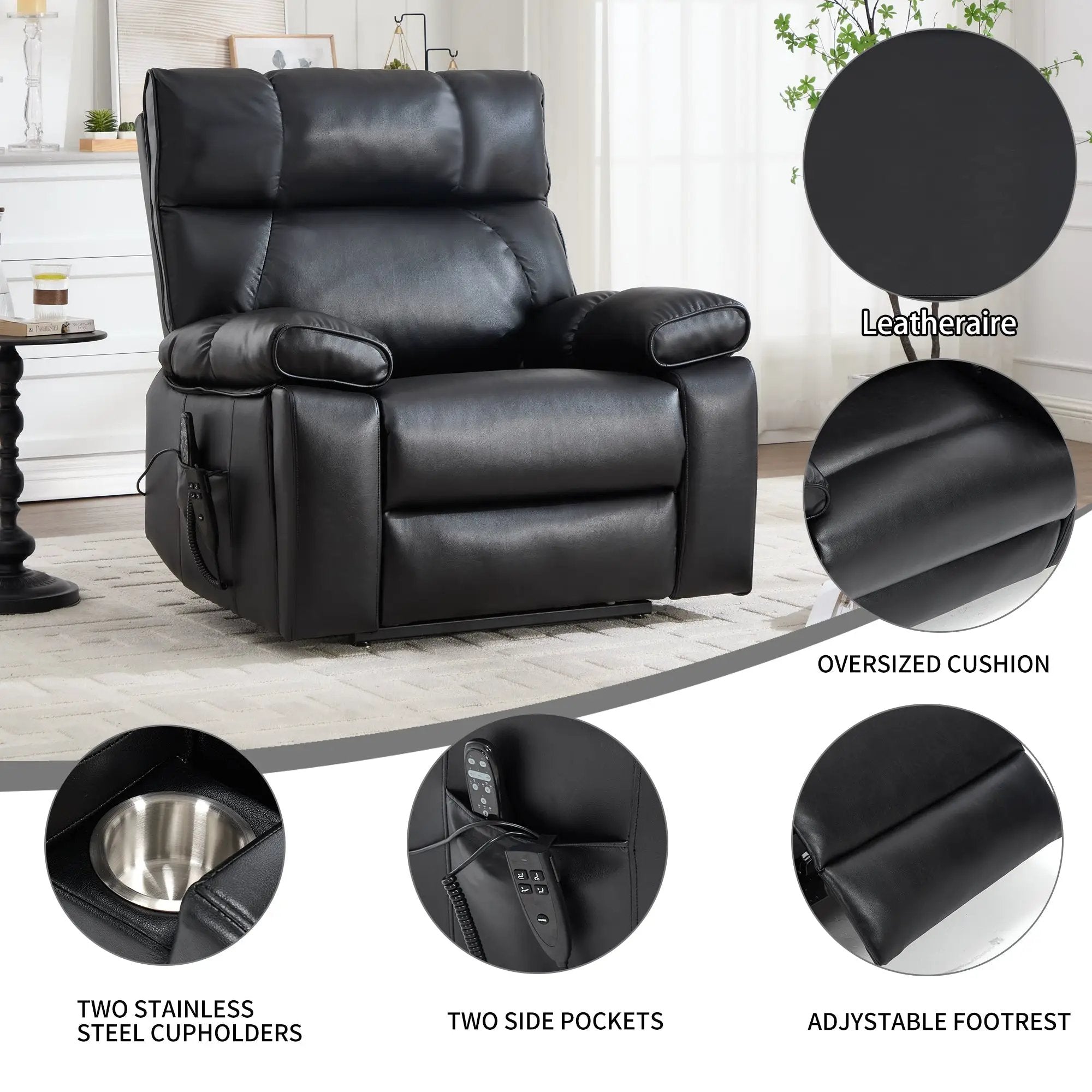 Black Leatheraire Heat Massage Recliner by HouseOfZazla