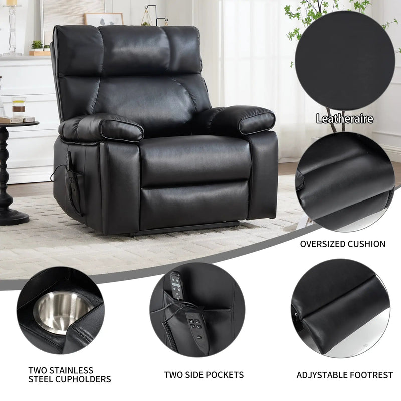 Black Leatheraire Heat Massage Recliner by HouseOfZazla