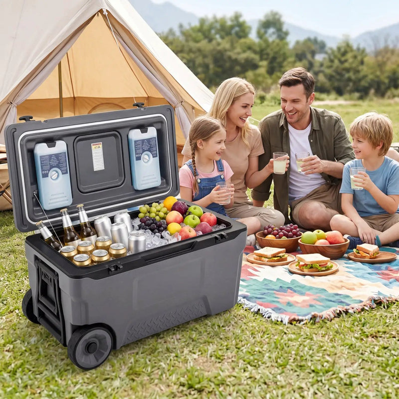 74 Quart Rolling Cooler with Wheels and Fish Ruler by DirectDeals