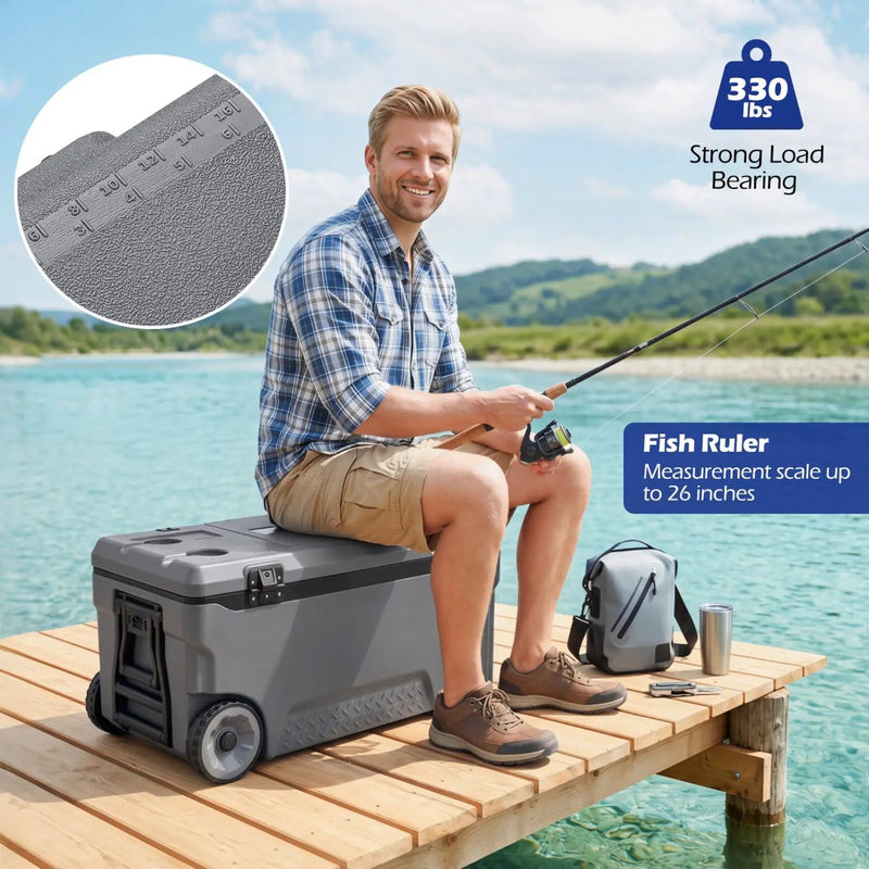 74 Quart Rolling Cooler with Wheels and Fish Ruler by DirectDeals