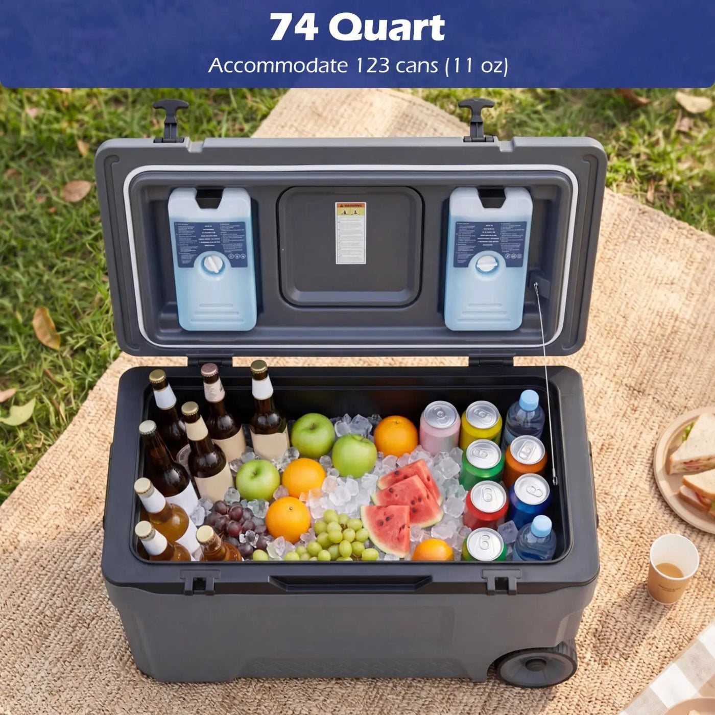 74 Quart Rolling Cooler with Wheels and Fish Ruler by DirectDeals