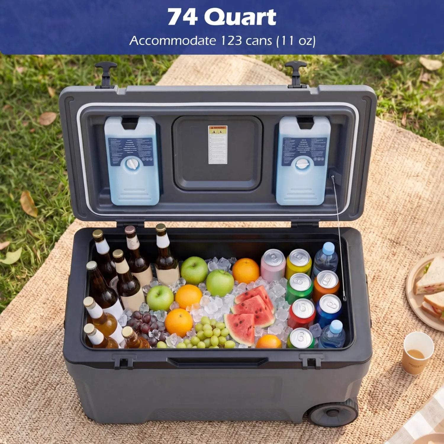 74 Quart Rolling Cooler with Wheels and Fish Ruler by DirectDeals