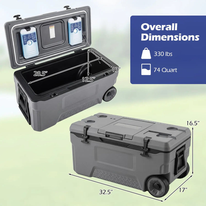 74 Quart Rolling Cooler with Wheels and Fish Ruler by DirectDeals