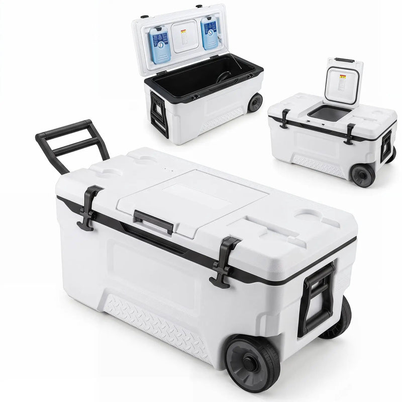 74 Quart Rolling Cooler with Wheels and Fish Ruler by DirectDeals