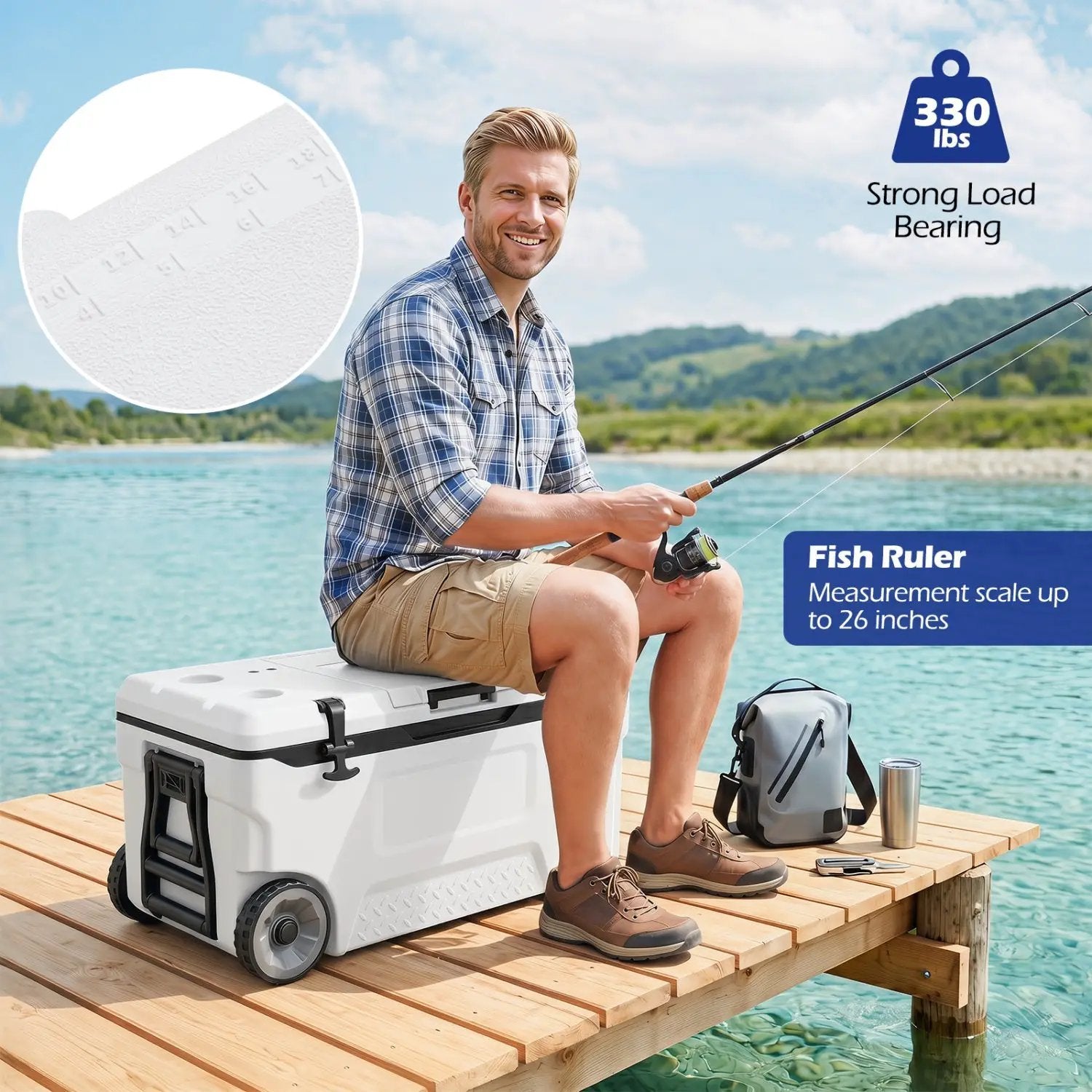 74 Quart Rolling Cooler with Wheels and Fish Ruler by DirectDeals