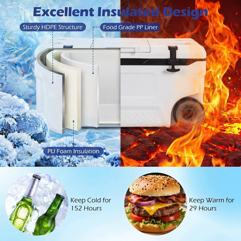 74 Quart Rolling Cooler with Wheels and Fish Ruler by DirectDeals