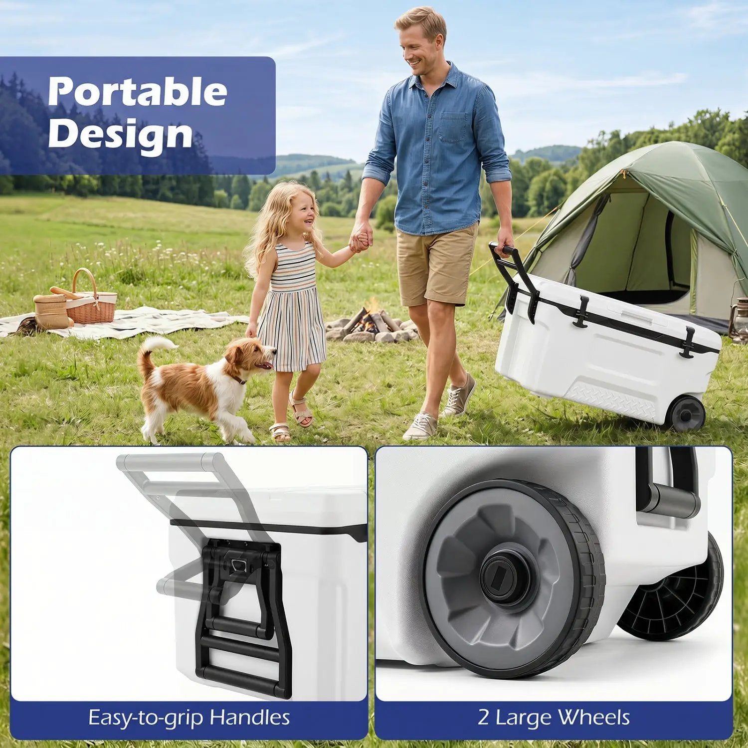 74 Quart Rolling Cooler with Wheels and Fish Ruler by DirectDeals